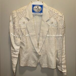 Elegant Cream Beaded & Embroidered Women's Blazer